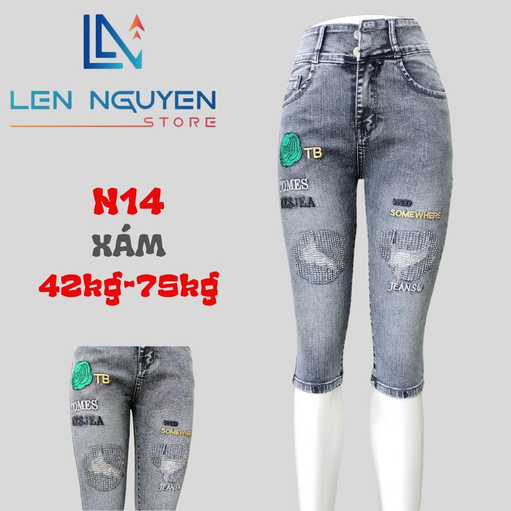 N14_Quần jean nữ, ngố 7 tất, lưng cao, quần bò nữ dáng ôm, quần rin nữ có big size, cho 42kg đến 75kg,LEN NGUYEN STORE - Xanh Nhạt