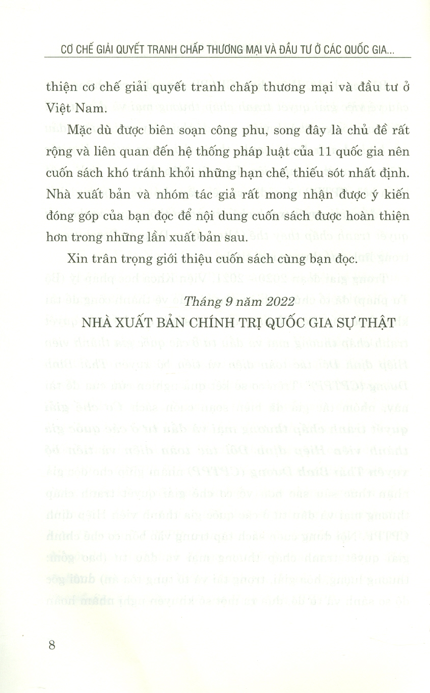 Cơ Chế Giải Quyết Tranh Chấp Thương Mại Và Đầu Tư Ở Các Nước Thành Viên Hiệp Định Đối Tác Toàn Diện Và Tiến Bộ Xuyên Thái Bình Dương (Sách chuyên khảo)