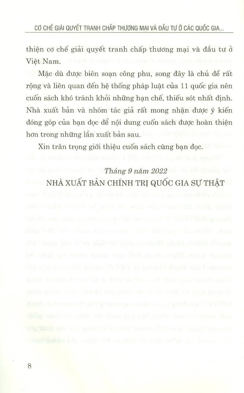 Cơ Chế Giải Quyết Tranh Chấp Thương Mại Và Đầu Tư Ở Các Nước Thành Viên Hiệp Định Đối Tác Toàn Diện Và Tiến Bộ Xuyên Thái Bình Dương (Sách chuyên khảo)