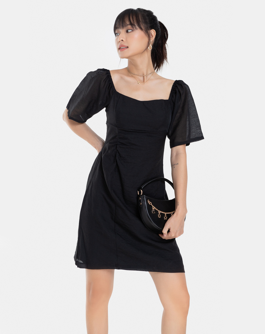 Đầm Lửng Thời Trang JUNO Cổ Vuông Nhún Eo JNDLU001