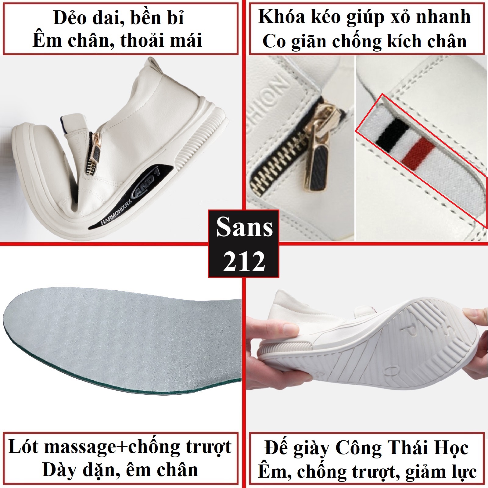 Sneaker nam nữ unisex độn đế 5cm Sans212 giầy thể thao trắng tăng chiều cao lười full white không dây êm chân cao cấp