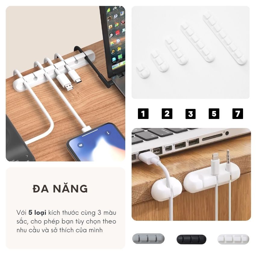 COMBO 2 Đế cố định dây cáp MÀU ĐEN 5 lỗ - Hàng nhập khẩu