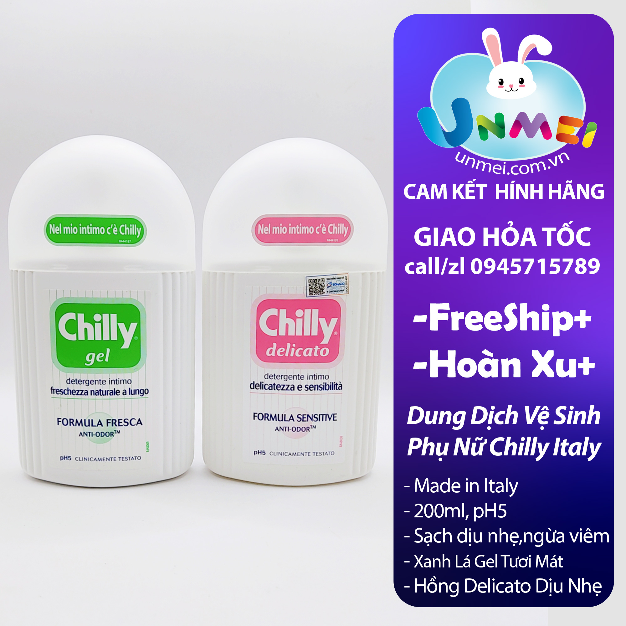 Dung dịch vệ sinh phụ nữ Chilly Gel – Se se lạnh, bùng tươi mát – số 1 tại Italy – 200mlchai – Hồng