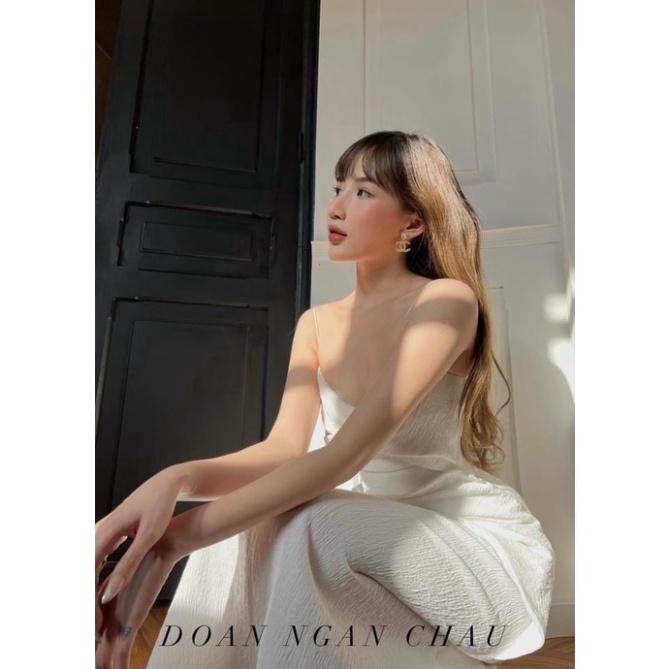 Đầm váy maxi xốp 2s xoắn ngực xốp thái hở lưng xanh trắng Ivy.fashion đi biển dự tiệc dạo phố bigsize gợi cảm sexy