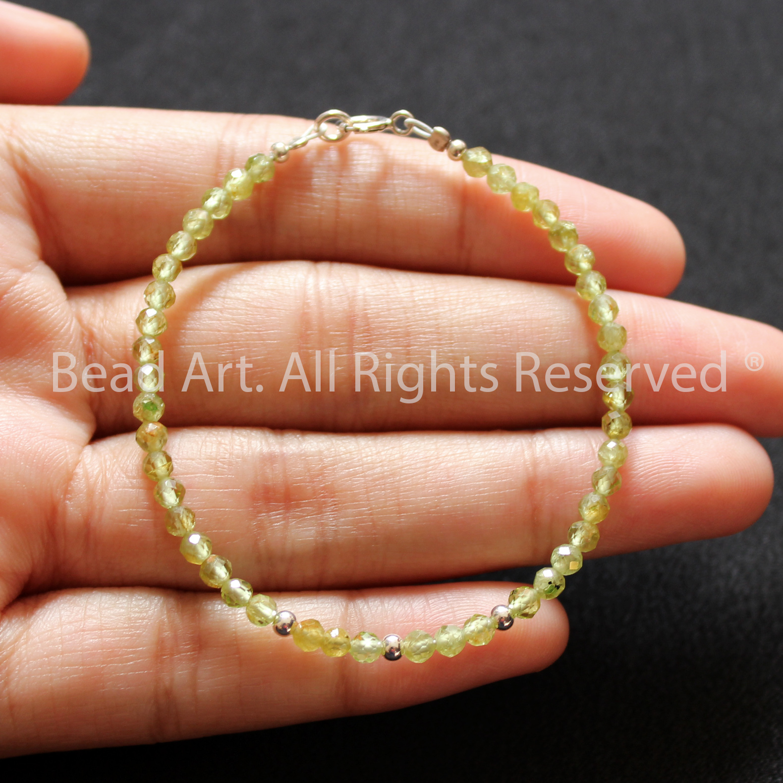 Vòng Tay 3MM Đá Peridot Xanh Lá, Xử Lý Nhiệt, Bạc 925, Mộc, Hoả, Lắc Tay, Phong Thuỷ, Chuỗi Hạt - Bead Art
