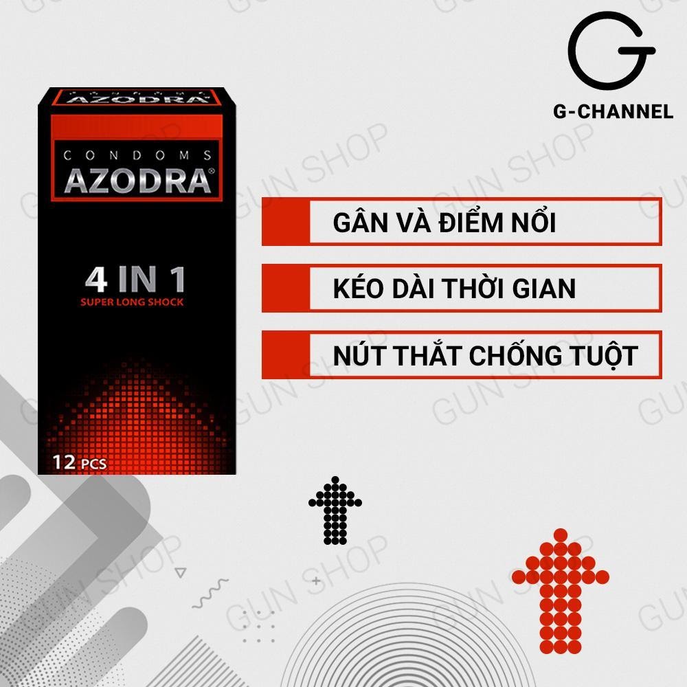 Bao cao su Azodra 4 in 1 kéo dài thời gian - Hộp 12 cái | GUNSHOP VIỆT NAM