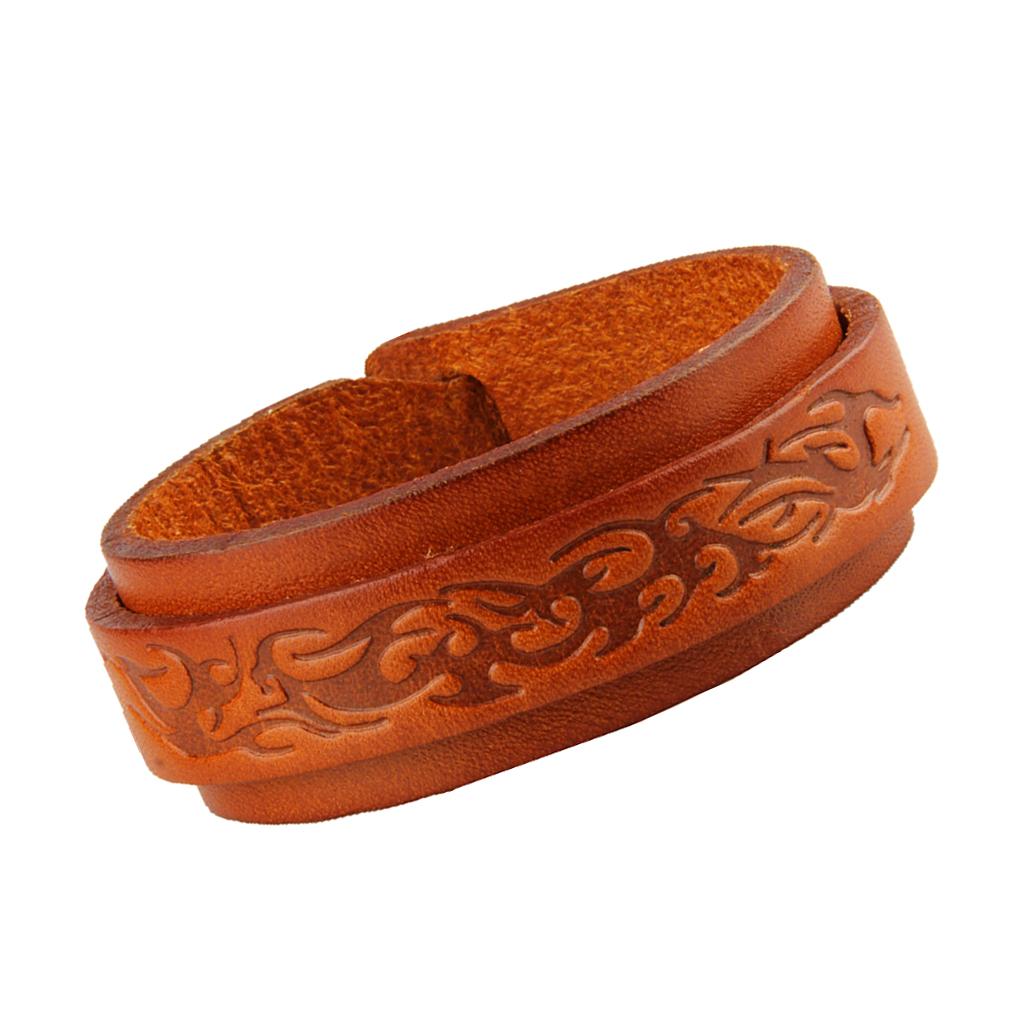 Handmade Double Layers Wide Mens Leather Cuff Bracelet Bangle Pattern