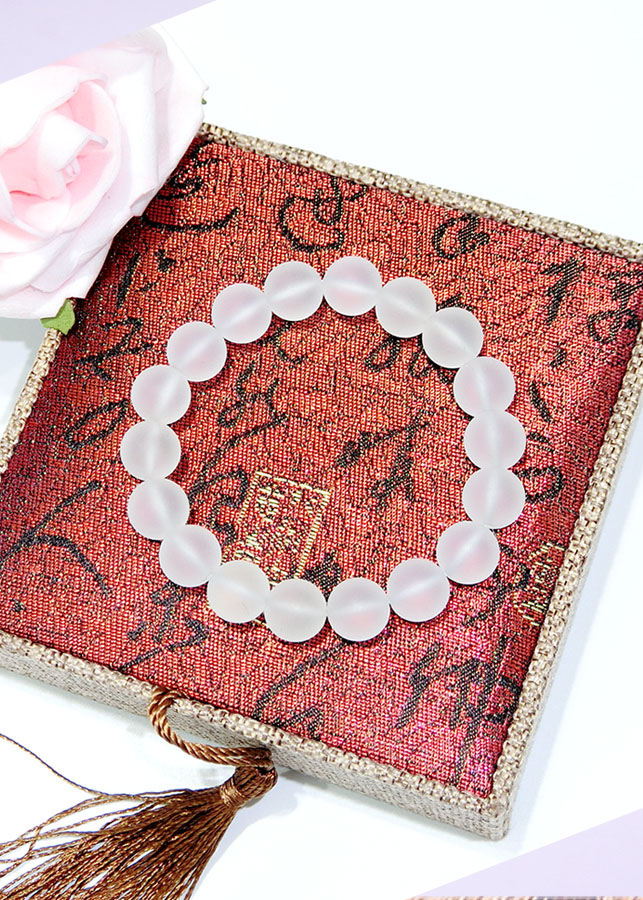 Vòng Tay Thạch Anh Trắng Nhám Kim Tiền Jewelry - Hợp Mệnh Kim, Mệnh Thủy - Tặng Kèm Hộp Nhung - Dây, Đá Dự Phòng
