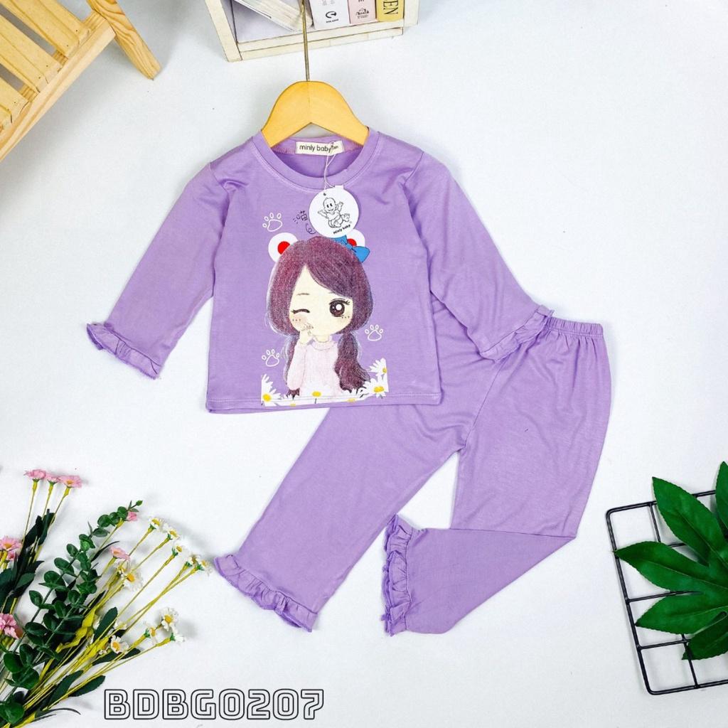 Đồ bộ ngủ, bộ ngủ dài tay cho bé gái họa tiết đáng yêu size 5-16kg chất cotton mềm mịn mát