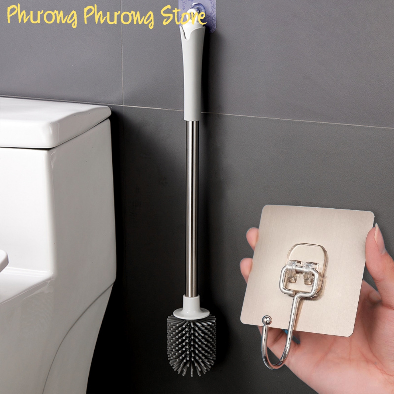 Cọ Bồn Cầu Toilet, Cọ Vệ Sinh Cao Cấp - Silicon SL01 – ( Tặng Móc Dán inox To )