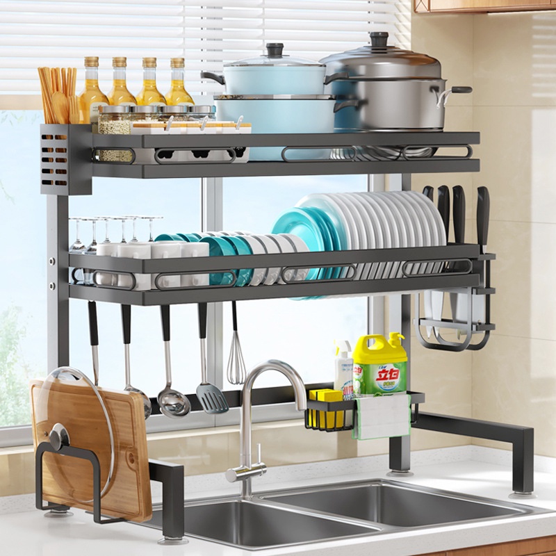 Kệ chén bát đa năng bằng thép carbon không gỉ, chống xước, sơn đen tĩnh điện, giá bát trên bồn rửa ráo nước cho nhà bếp sạch sẽ TRƯỜNG PHÚC DEKO
