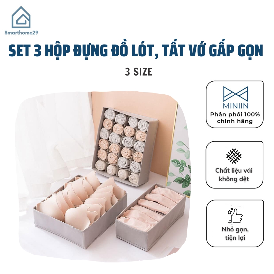 Set 3 Hộp Đựng Đồ Lót Túi Đựng Đồ Lót, Tất Vớ, Đựng Đồ Đa năng Gấp Gọn Đa Năng - Hàng Loại 1 - Chính Hãng MINIIN