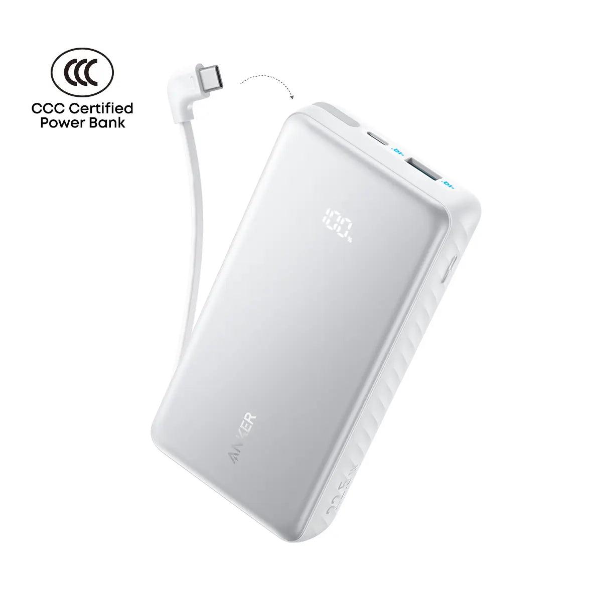 Sạc dự phòng Anker Zolo 1C1A 22.5W 20000mah (Built-In USB-C Cable) Trắng (White) A110E - Hàng Chính Hãng
