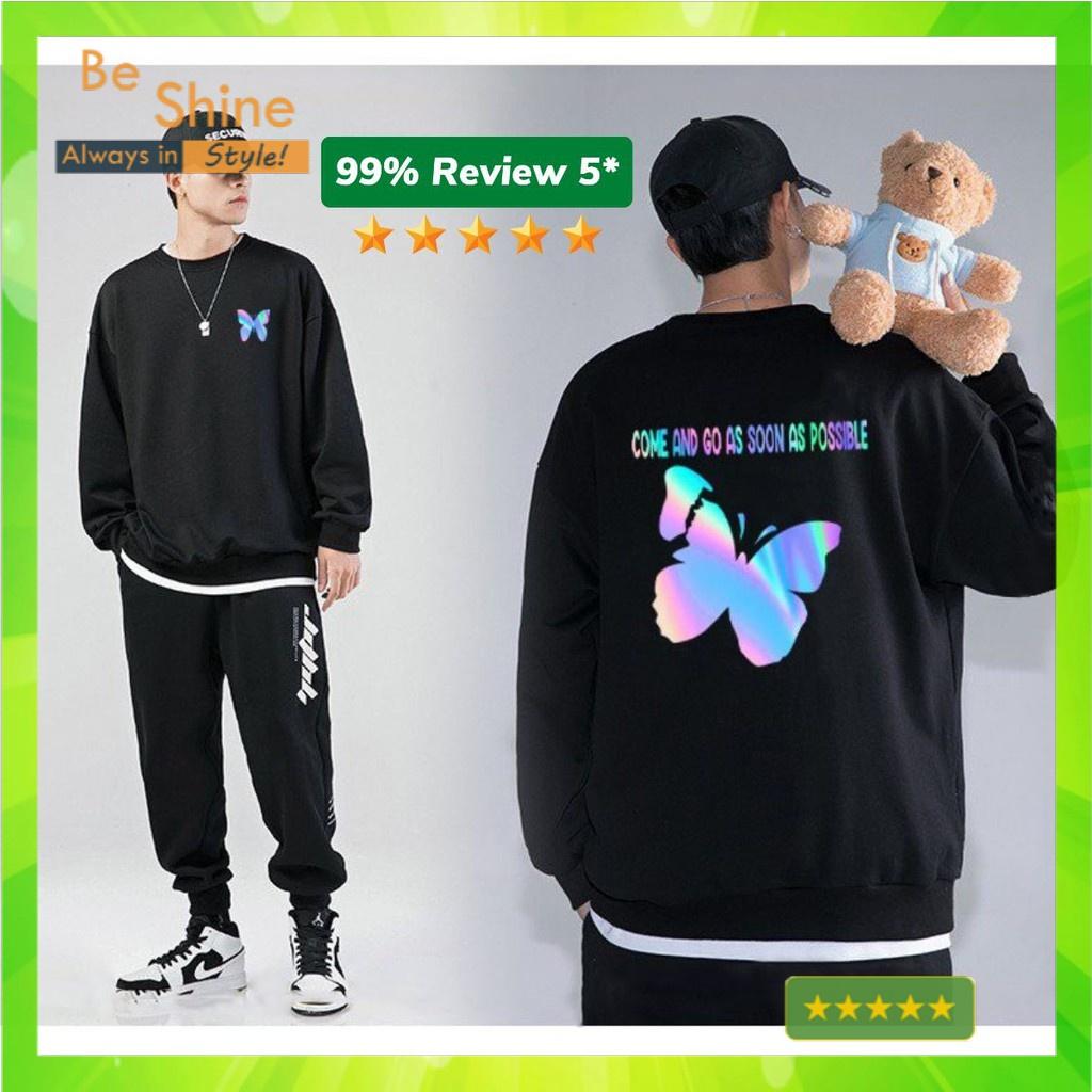 Áo Sweater Nỉ ️/Áo Nỉ Ulzzang Phản Quang Unisex Dài Tay Cho Nam Và Nữ - Con Bướm