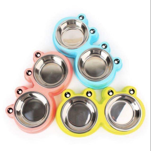 Bát Ăn Đôi Inox Hình Ếch - Bát Chống Kiến Cho Thú Cưng