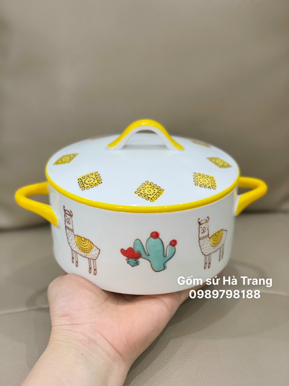 Thố chưng yến dung tích 1 lít gốm sứ cao cấp hoạ tiết lạc đà siêu xinh