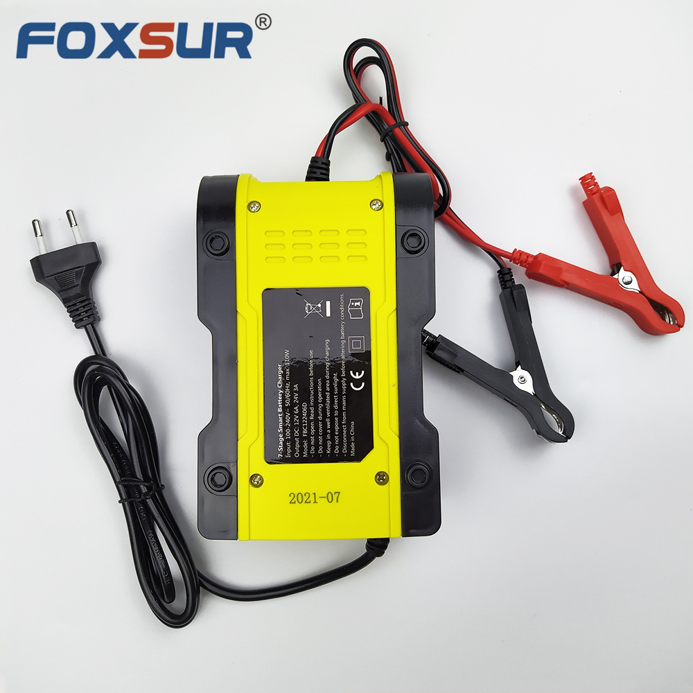 Bộ sạc Foxsur FBC122406D 6A sạc pin Lithium ion 18650, LiFePO4 pin sắt 32650, ắc quy axít chì 12V(6A) 24V(3A) 6Ah - 120AH