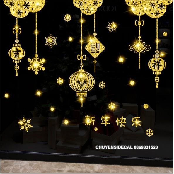 Decal trang trí tường Tết - Rèm Chữ Nhũ Kim Tuyến