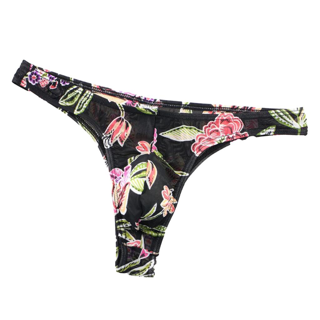 Men Low Rise Floral Comfy G-string Briefs Jockstrap Thongs Underwear