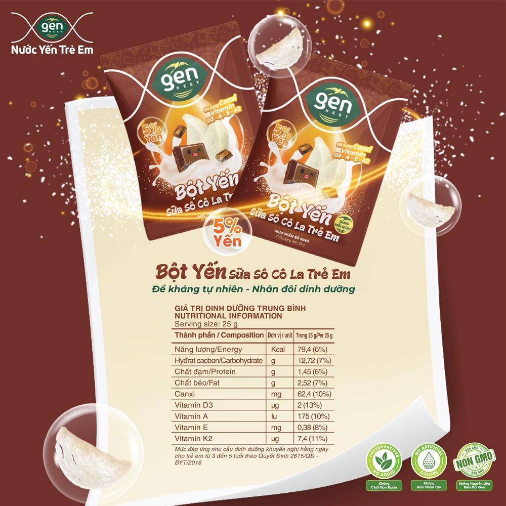 Bột Yến Sữa Sô Cô La trẻ em Gennest 5% yến