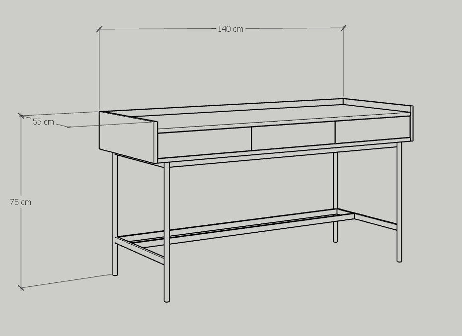[Happy Home Furniture] KINA , Bàn làm việc 3 ngăn - chân sắt , 140cm x 55cm x 75cm ( DxRxC), BAN_041