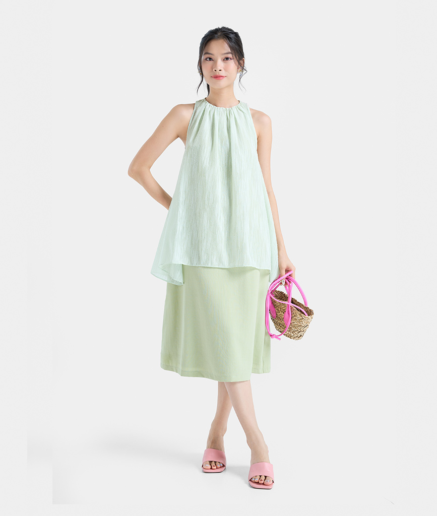 Đầm Lửng Nữ Thời Trang Hnoss Phối Vải Kiểu Yếm HNDLU100