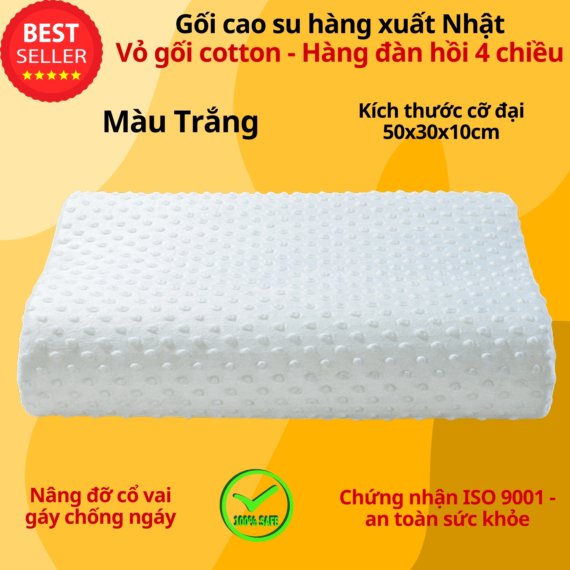 Gối cao su chống đau mỏi vai gáy cổ cho người lớn chọn kích thước To 50x30x10cm hoặc nhỏ 45x25x8cm cao cấp D Danido