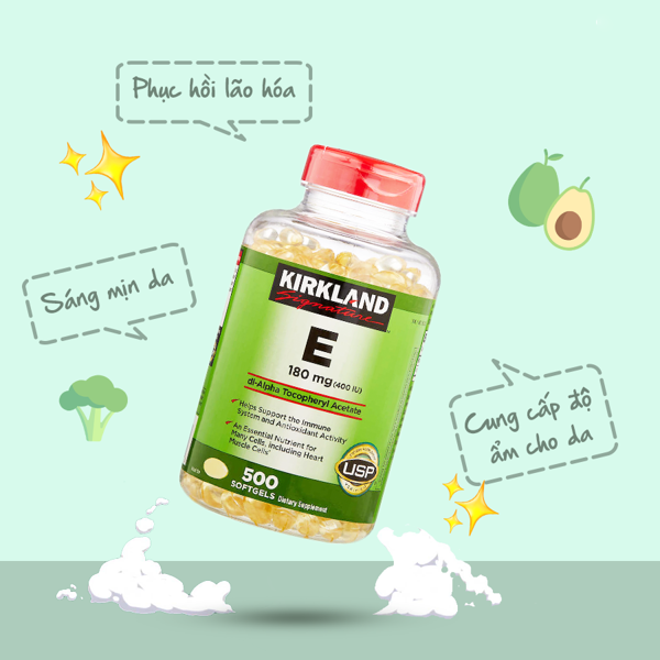 Vitamin E Mỹ Kirkland Signature E 180mg (400IU) tốt cho tim mạch, giúp làm đẹp da, mượt tóc, làm chậm quá trình lão hóa và tăng cường sức khỏe tổng thể - OZ Slim Store