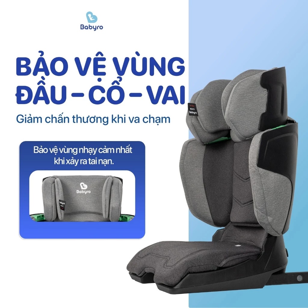 Ghế ngồi ô tô gấp gọn cho bé Babyro i-Trek, cho bé 3-12 tuổi, lắp đặt isofix, tiêu chuẩn R129 bảo vệ cổ vai gáy - Hàng chính hãng