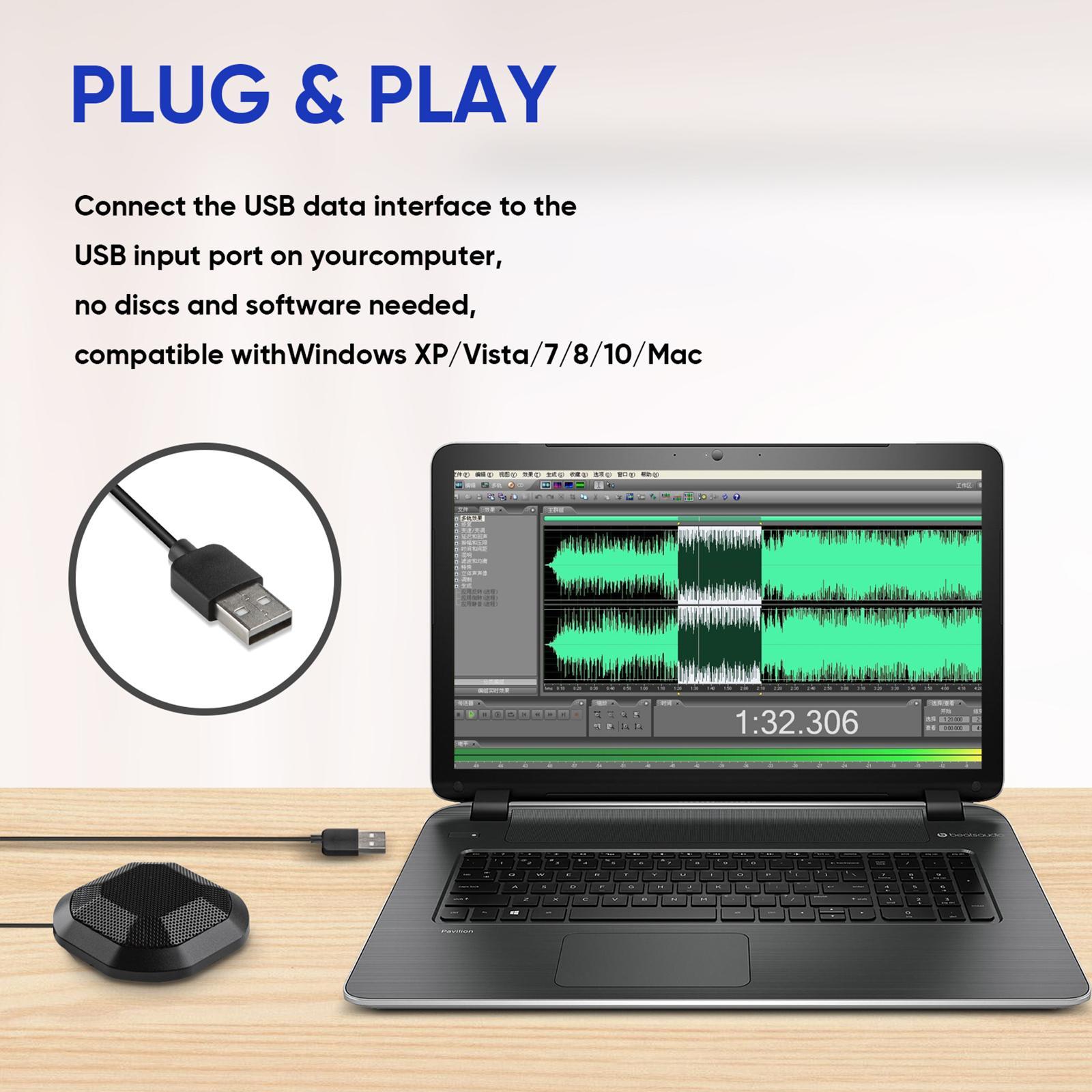 Wired USB2.0 Touch Mute Switch Built-in Microphone 360° Omnidirectional Stereo, Noise Reduction Plug and Play