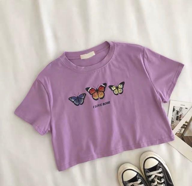 Áo croptop bướm siêu xinh chats thun cotton