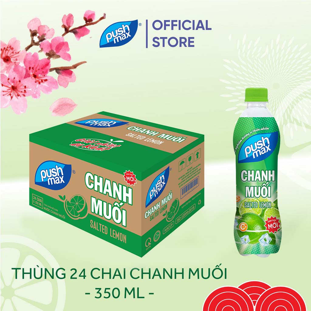 Thùng 24 Chai Nước Trái Cây Chanh muối Pushmax (350ml x 24 Chai) [DATE 16.04.24]