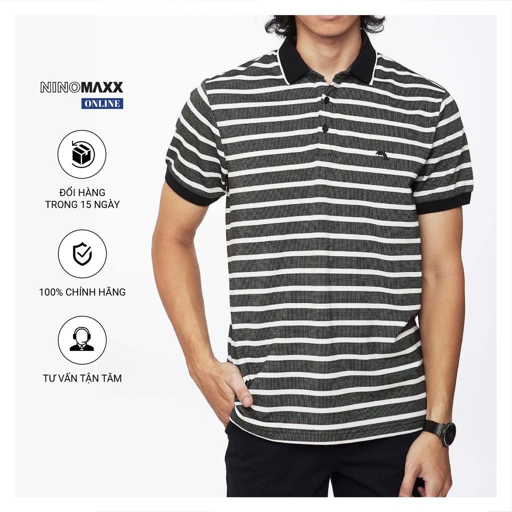 Áo Thun Polo Nam cổ bẻ Ninomaxx sọc đen trắng 100% cotton mã 1906003