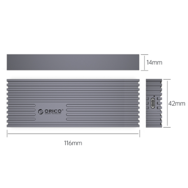 Hộp đựng ổ cứng SSD M2 NVME Type-C Orico M233C3-G4-GY tốc độ 20Gbps Màu xám - Hàng chính hãng