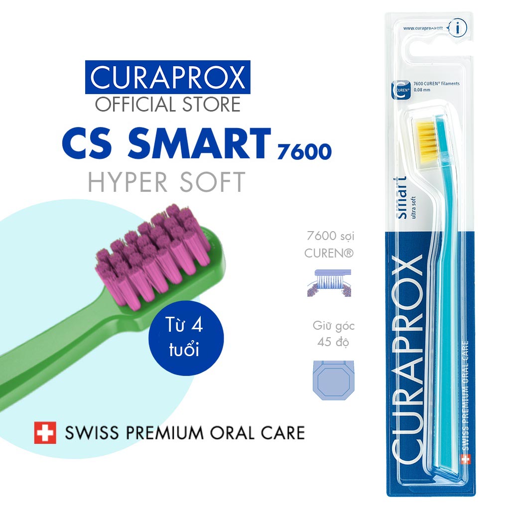 Bàn chải răng trẻ em Curaprox Smart 7600 Ultra Soft Màu ngẫu nhiên – Màu bé trai