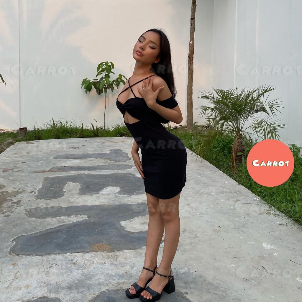 Đầm body sexy 2 dây hở lưng váy thiết kế ôm đen tay ngắn chất thun sang chảnh đi dạo phố carrotxinhdep -42