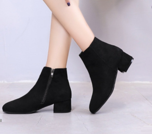 Giày boots ống da lộn đế vuông mũi vuông, giày bốt nữ S128