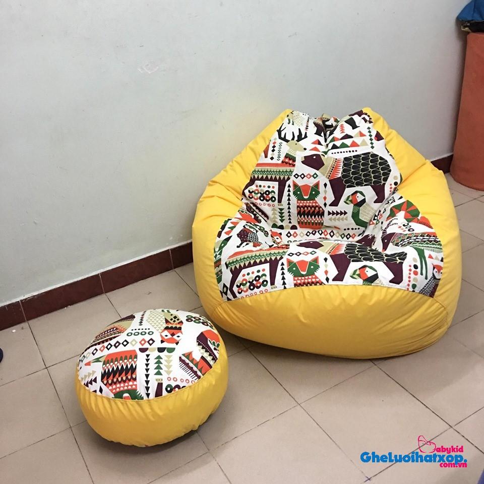 Ghế xốp dáng lê TONE VÀNG , cỡ M, thô canvas phối kaki vàng