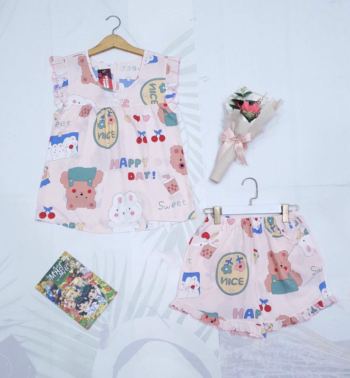 Đồ Bộ Mặc Nhà, Đồ Bộ Tole 2 Da Nữ Quần Đùi Tay Cánh Tiên
