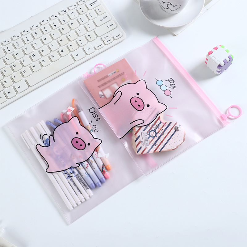 Combo 4 túi zip đựng bút chống thấm hình heo hồng pink pig nhiều mẫu