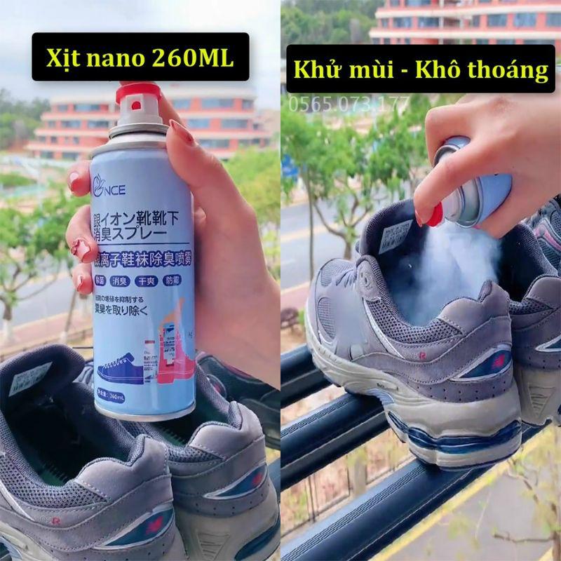 Chai Xịt Khử Mùi Hôi Giày và Tất 260ml, Công Nghệ Nano Bạc Khử mùi diệt vi khuẩn hiệu quả