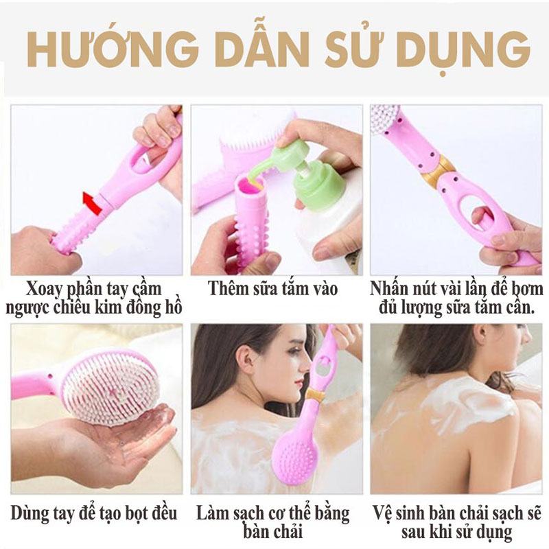 Bàn chải tăm đa năng 2 đầu cọ thay thế cán dài có thể gặp cong tiện lợi cất giữ, dùng để massage lưng, tẩy tế bào chết, cọ rửa cơ thể