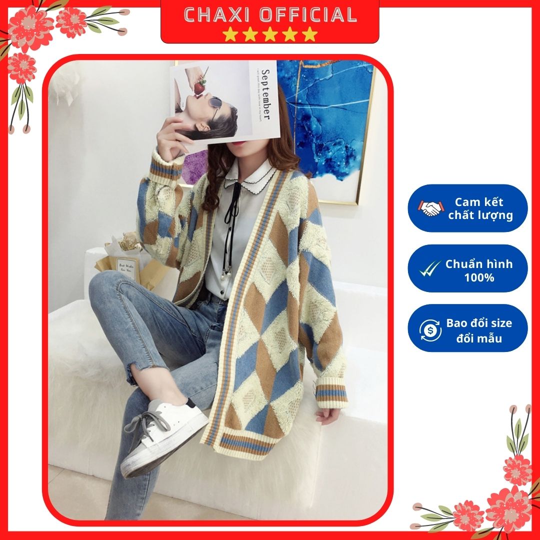 Hình ảnh Áo khoác cardigan len phối ô màu ulzzang vintage - DL06256 - Hàng Quảng Châu