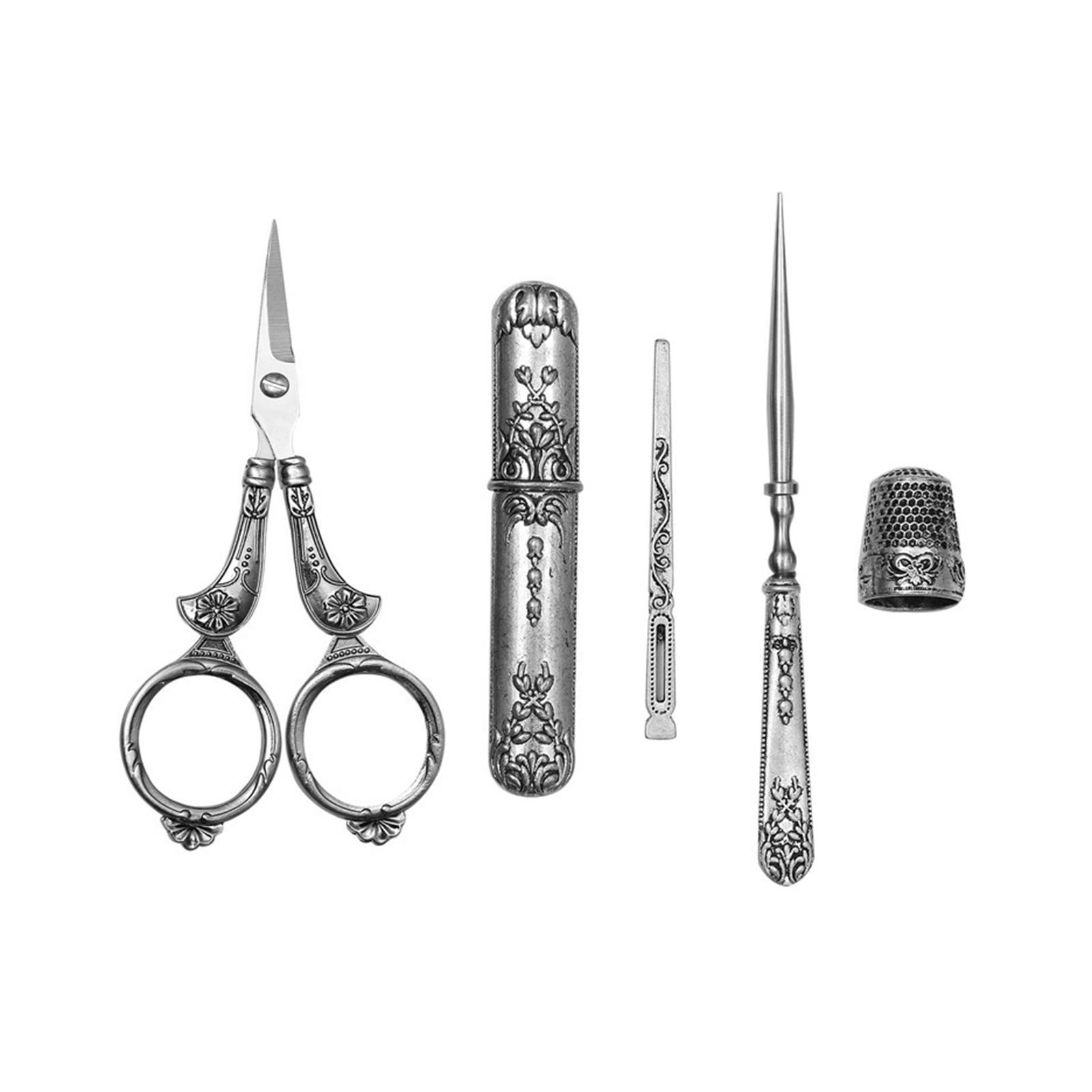 Embroidery Scissors  European Style Sewing Scissors Portable Metal Lightweight Awl Threader Antique Style Sewing Tools for Craft Supplies