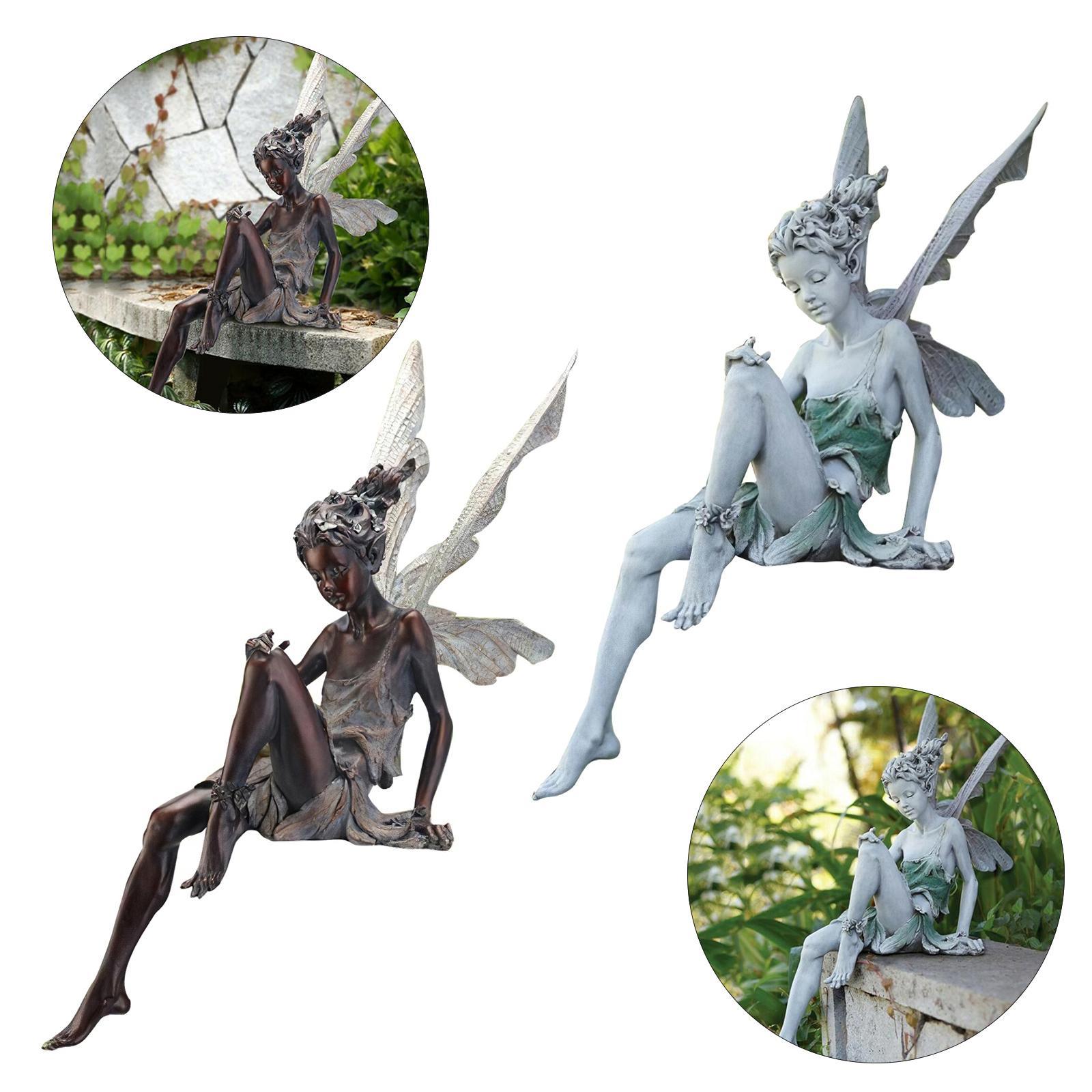 2pcs Fairy Statue Pond Figurine Home Sculpture Ornament Landscaping Craft