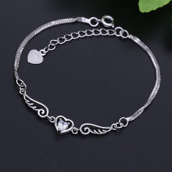 Lắc Tay Bạc Nữ Trái Tim Tình Yêu Và Đôi Cánh Thiên Thần XBL13 - Bảo ngọc jewelry