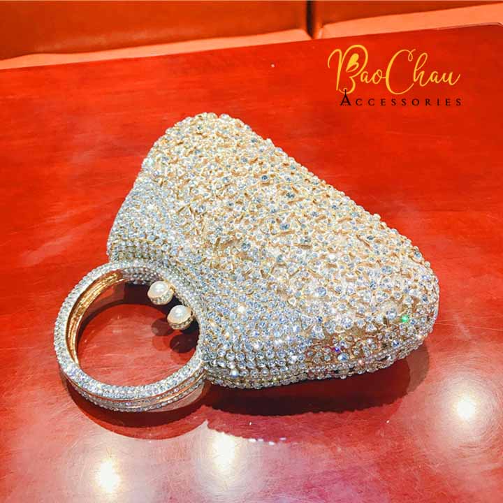 Ví Clutch Cầm Tay Đi Tiệc Đính Đá Pha Lê Swarovski Cao Cấp Bảo Châu-VI-SW