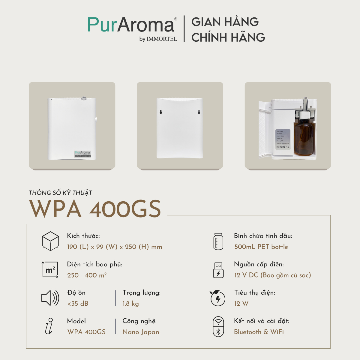 Máy Khuếch Tán Công Nghiệp PurAroma WPA 400GS - Công Nghệ Nano Khuếch Tán Siêu Âm