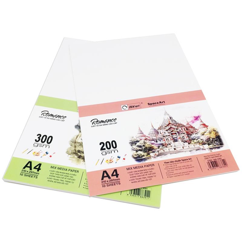 Giấy Vẽ Đa Năng Romance - A4 300gsm - Mix Media Paper - Zen Art TMG 8389 (10 Tờ)