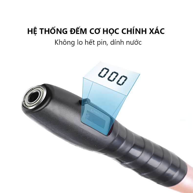 Dây nhảy thể thao lõi thép tự động đếm số cơ học Rhino J201, không dùng pin, độ dài dây tùy chỉnh - Dùng cho Muay | Boxing | Kickboxing - Hàng chính hãng